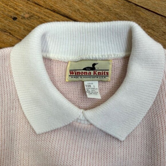 70s/80s Vintage Winona Knits Sweater Bunny Flowers Ribbed Women's Size‎ Large - Picture 11 of 12